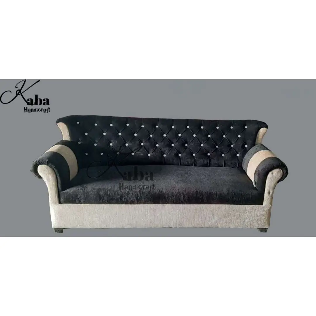 Black & Beige Diamond-Tufted Sofa – Classic Elegance Series