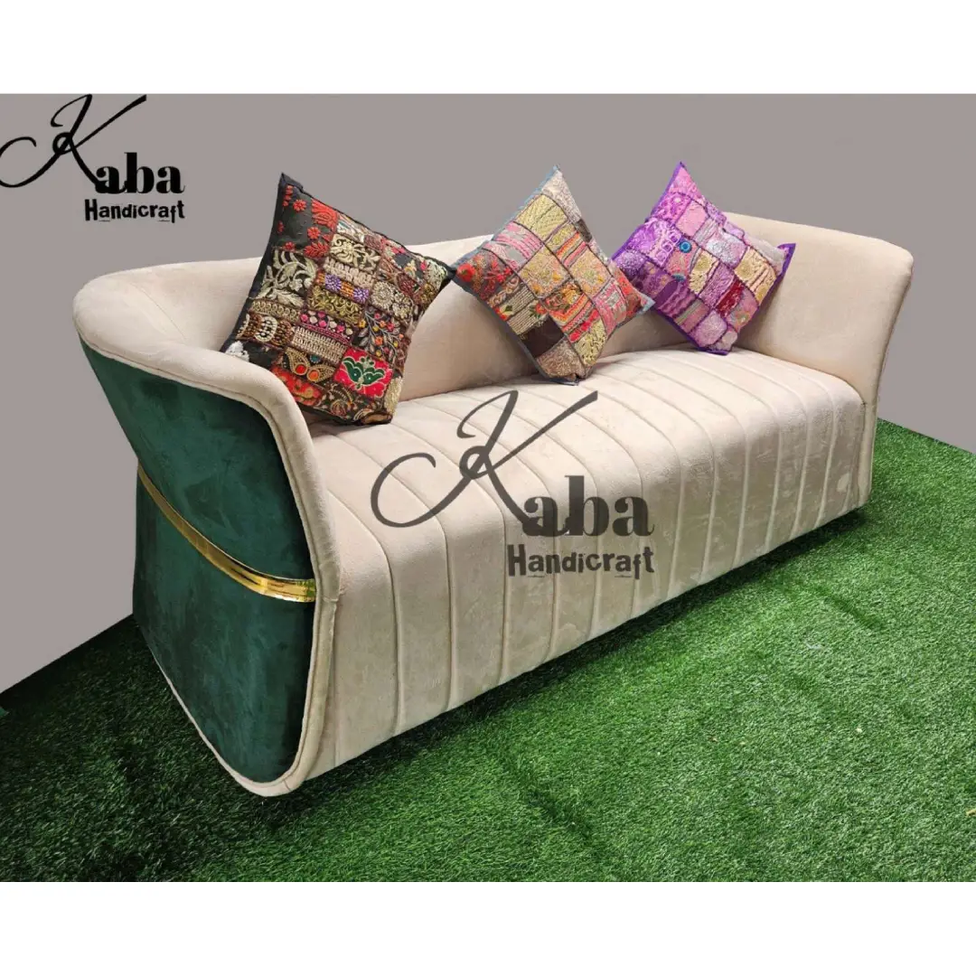 Beige-Green Sofa with Gold Accents – Earthline Comfort Series
