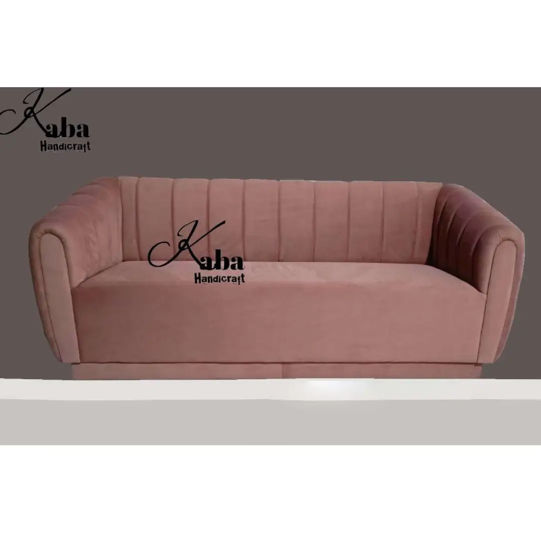 Pink Velvet Sofa with Vertical Stitching – Studio Rosé Collection