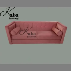 Pink Tufted Sofa with Bolster Cushions – Blush Empress Series
