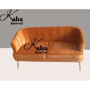 Orange Velvet Sofa with Gold Legs – Bold Minimalism Series