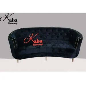Tufted Black Velvet Sofa with Gold Arm Accents – Noir Luxe Collection