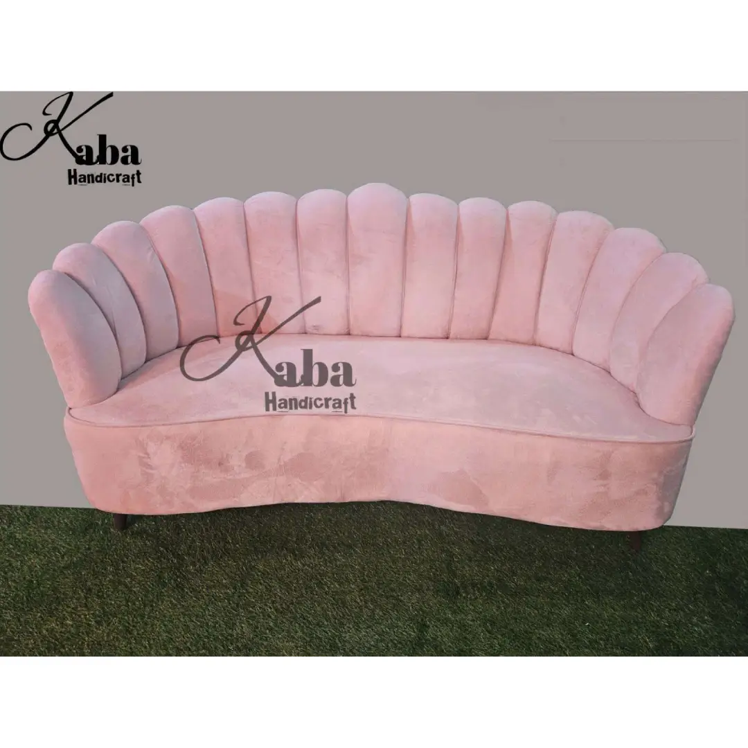Pink Velvet Scallop-Back Sofa – Blush Bloom Series