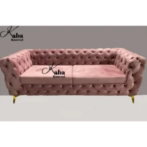 Pink Tufted Velvet Sofa with Gold Legs – Rosé Royale Collection