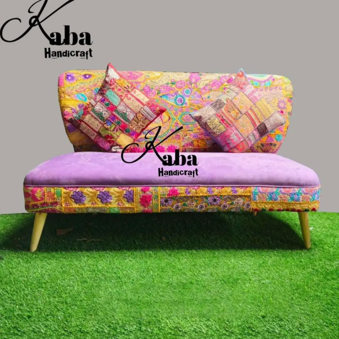 Purple Patchwork Sofa with Embroidered Back – Artisan Heritage Series