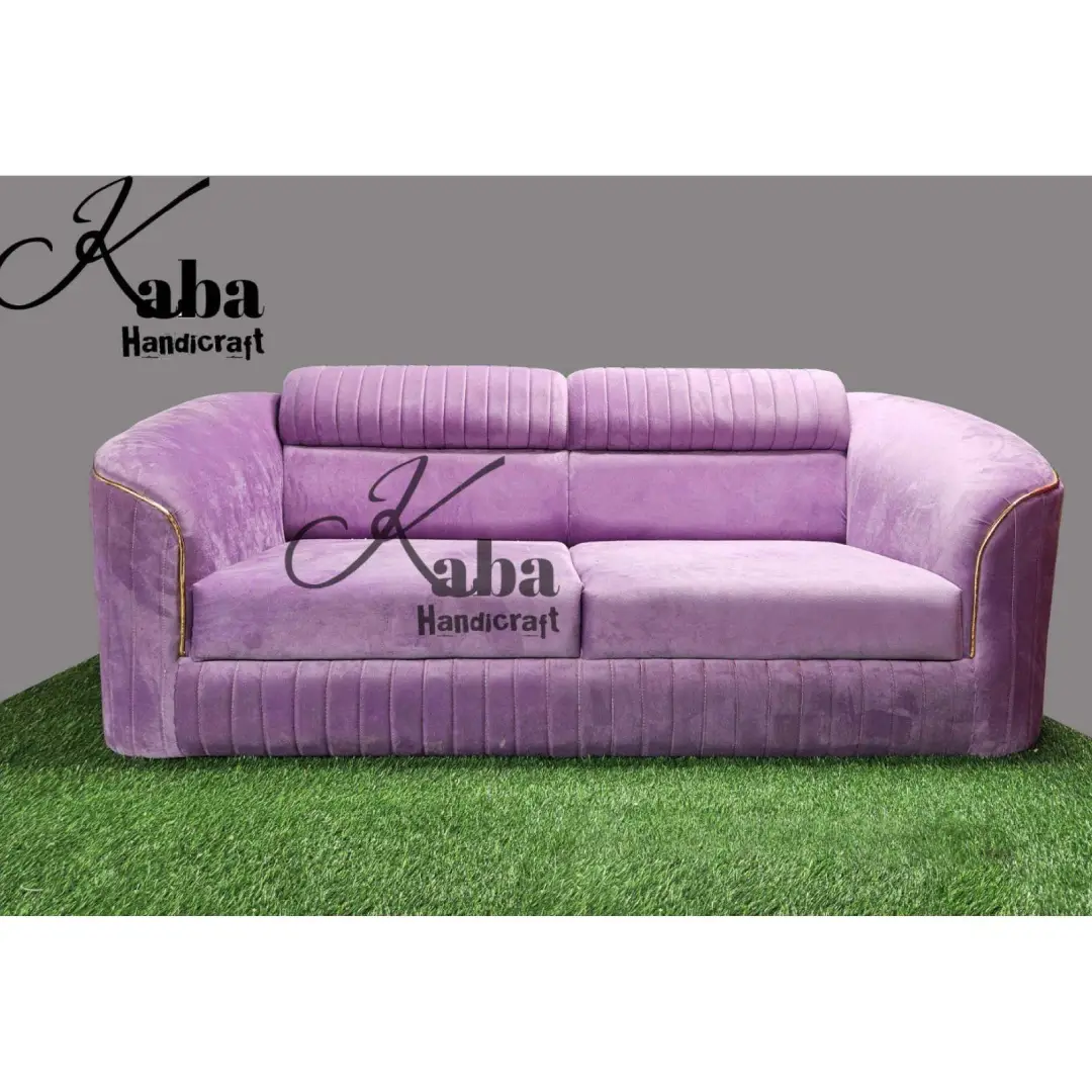 Purple Velvet Sofa with Gold Arm Scrolls – Majestic Curve Series