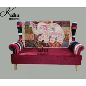 Elephant Patchwork Velvet Sofa – Folk Art Series
