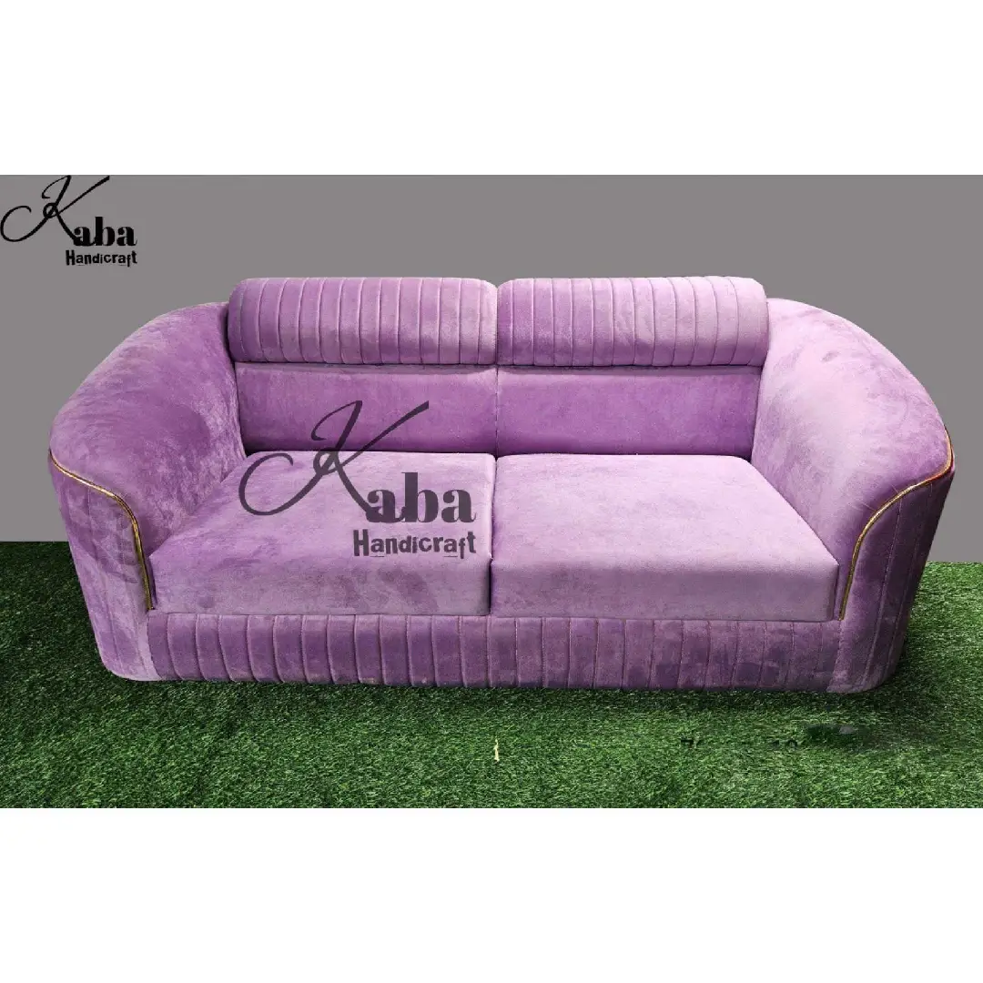 Purple Velvet Sofa with Gold-Edged Arms – Royal Curve Series