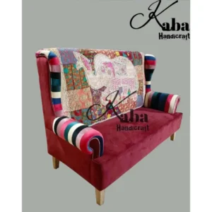 Red Velvet Sofa with Elephant Patchwork – Heritage Trunk Series