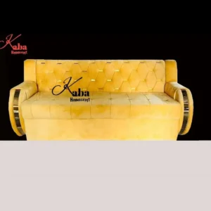 Yellow Quilted Velvet Sofa with Metal Arm Inlays – Sunbeam Deco Series