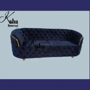 Navy Velvet Tufted Sofa with Gold Arm Accents – Sapphire Grace Series